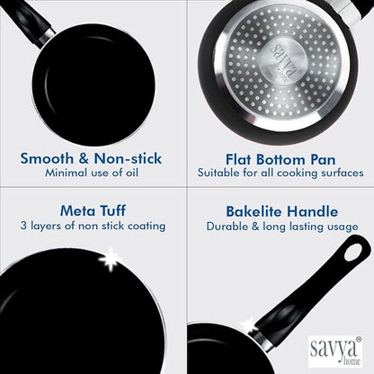 Savya Home Non Stick Frying Pan 26 Cm Stove & Induction Cookware Cooking Black Colour