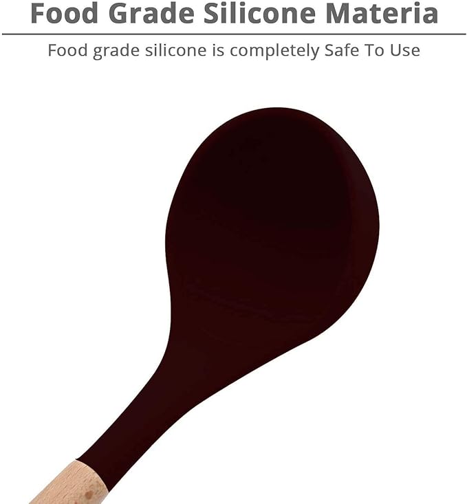 Woodtula Silicone Soup Ladle Spatula with Wooden Handle Non-Stick Cookware Utensil Tools Black