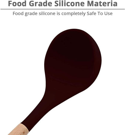 Woodtula Silicone Soup Ladle Spatula with Wooden Handle Non-Stick Cookware Utensil Tools Black