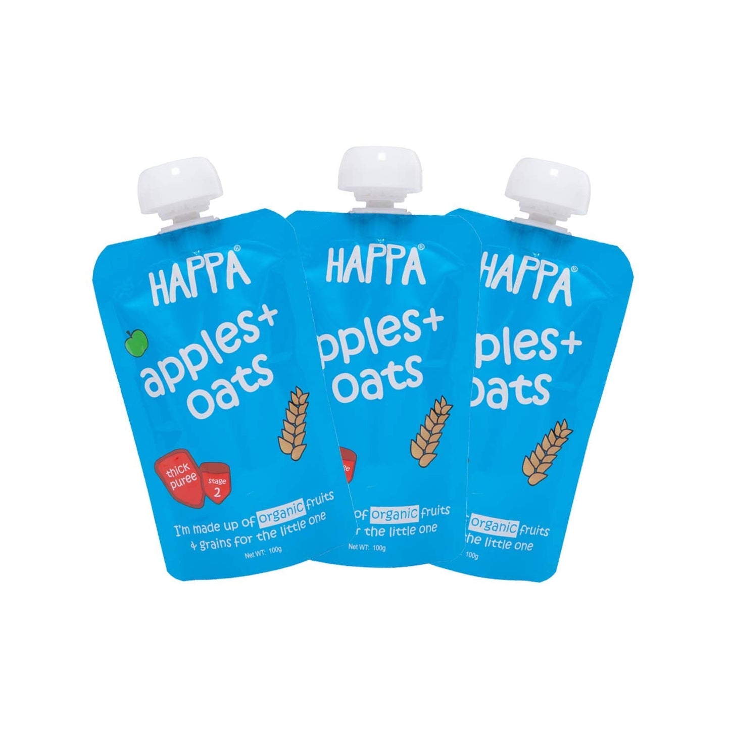 Happa Apple+Oats Fruit Puree - 100 gms (Pack of 3)