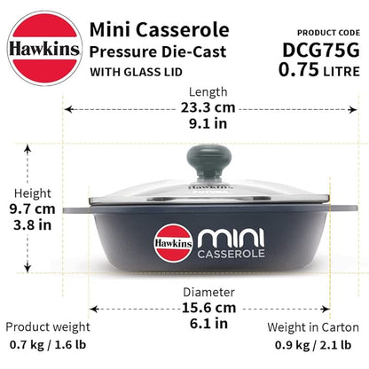 Hawkins 0.75 Litre Mini Casserole with Glass Lid