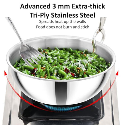Hawkins 1.5 Litre Metro Kadhai Triply Stainless Steel Induction Tasla Silver