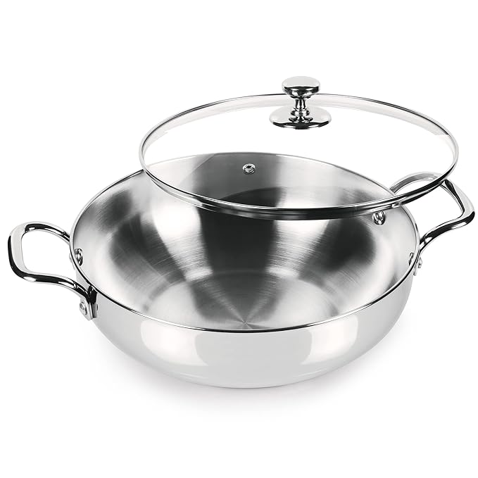 Milton Pro Cook Stainless Steel Sandwich Bottom Kadhai with Glass Lid, 24 cm / 2.71 litres - 1400 gms