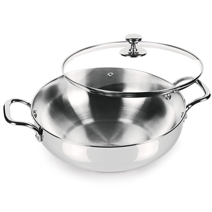 Milton Pro Cook Stainless Steel Sandwich Bottom Kadhai with Glass Lid, 24 cm / 2.71 litres - 1400 gms
