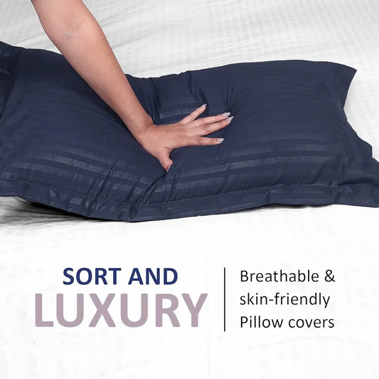Cloth Fusion Glace Cotton Pillow Cover Set of 2 with Envelope Closure Soft Pillow Navy Blue