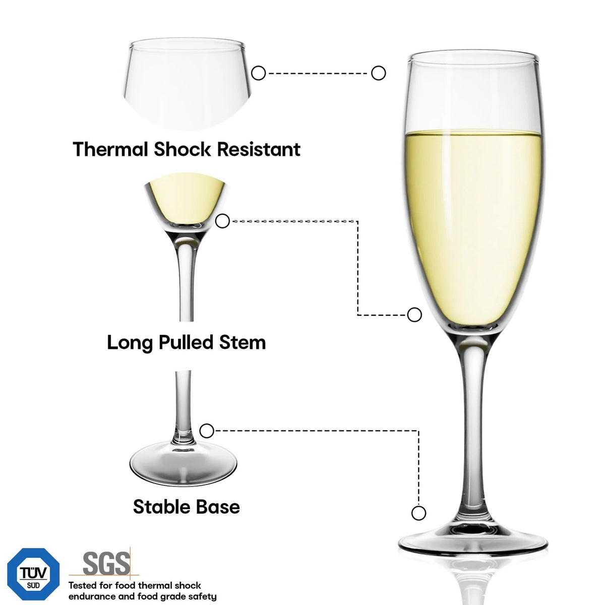 Anko Champagne Flutes Set of 6 | Elegant Design | Dishwasher Safe | 170ml | Clear
