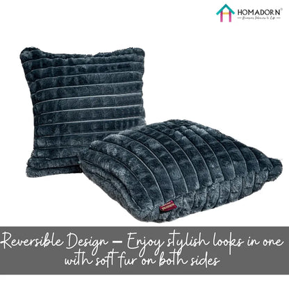 Homadorn Luxury Plush Fur Reversible Cushion Cover Ultra Soft & Cozy Grey