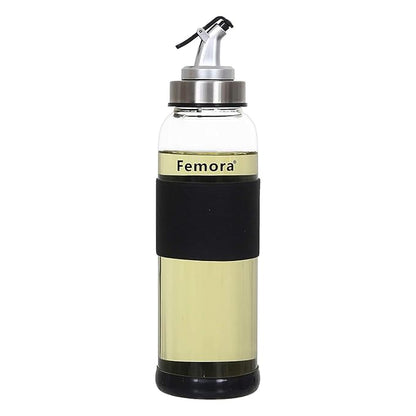 Femora Borosilicate Glass Oil Dispenser With Lid With Silicone Brush With Grip Handle | 500ml | Set of 2 - Transparent | Combo
