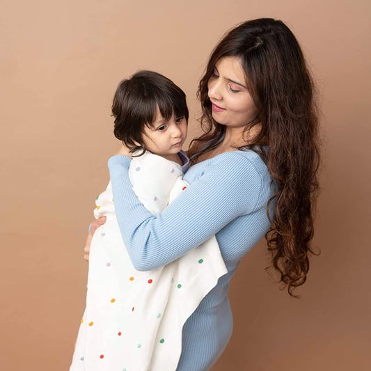 Haus & kinder Cotton Knitted Blanket for New Born Baby 0 to 2 Years | Polka Blanket (White)