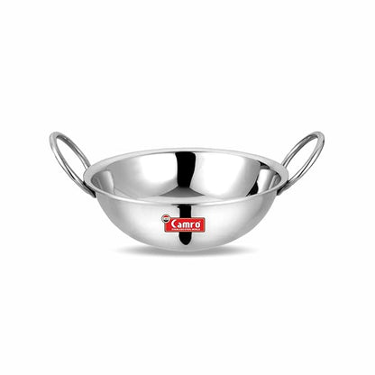 Camro Triply Round Bottom Kadhai 13 No 2.5 Liters Stainless Steel Lid for Curry StirFry
