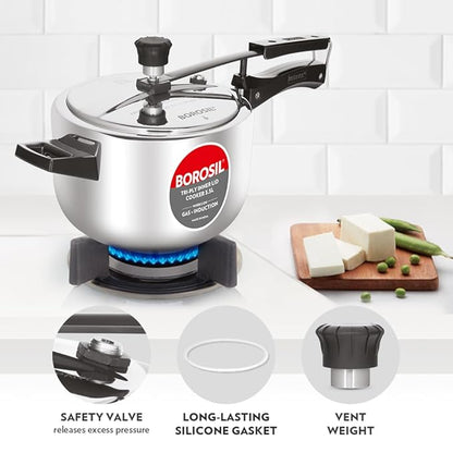 Borosil Triply Induction Base Inner Lid Stainless Steel Pressure Cooker | 3.5 Litres