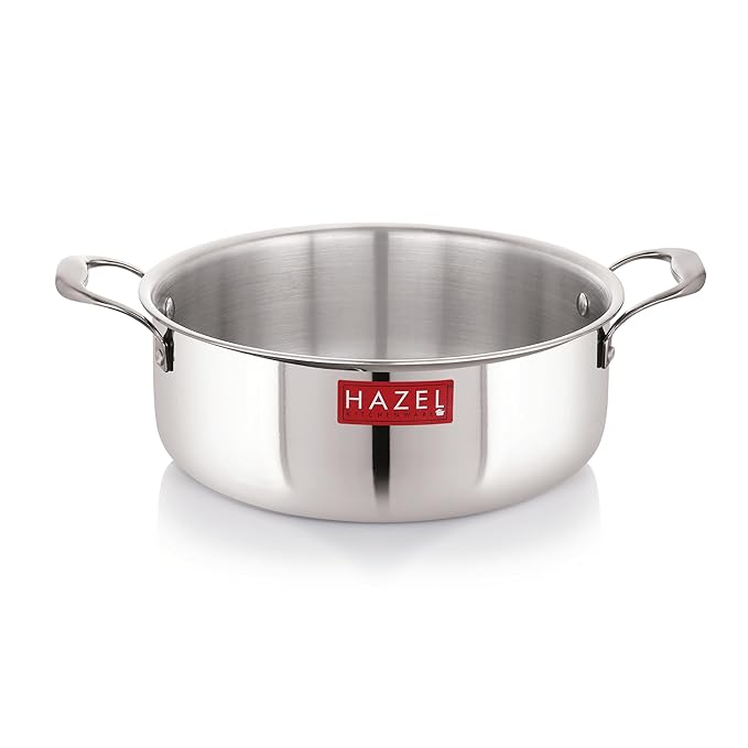 Hazel Triply Stainless Steel Induction Bottom Shallow Casserole Tope with Handle 5 Litre 28.3 cm