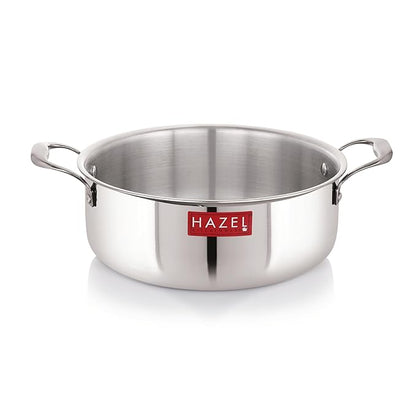 Hazel Triply Stainless Steel Induction Bottom Shallow Casserole Tope with Handle 5 Litre 28.3 cm