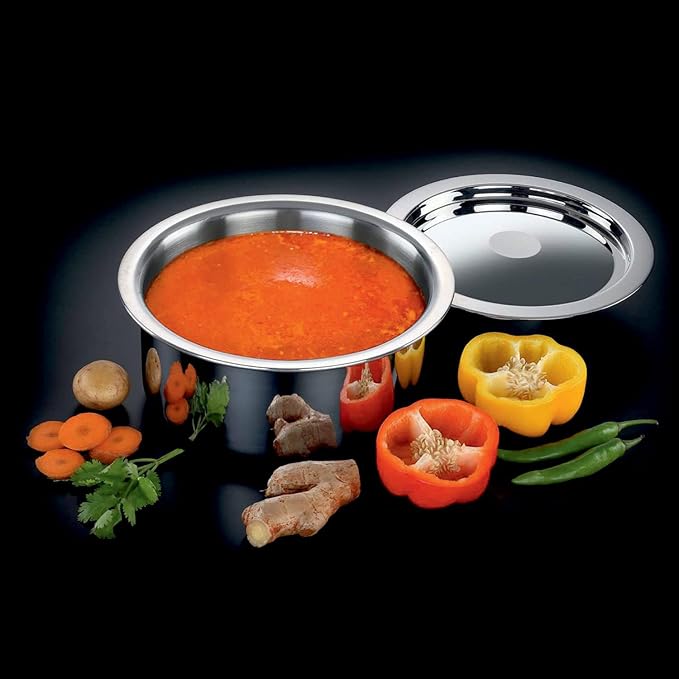 Avias Riara Triply Tope with Lid 24cm Stainless Steel Tope Induction Base 2.5mm Bhagona 5.5 Litre