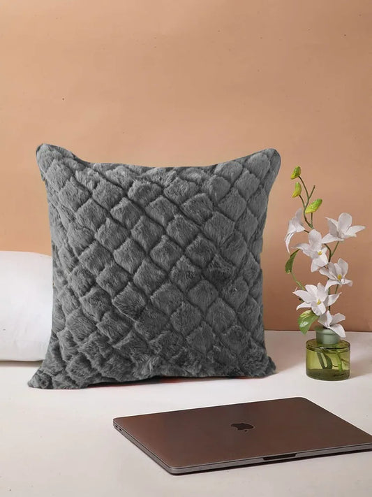 Luxe Home Cushion Cover Duble Side Rabbit Fur Diamond Design Covers Set of 2 Colour Grey
