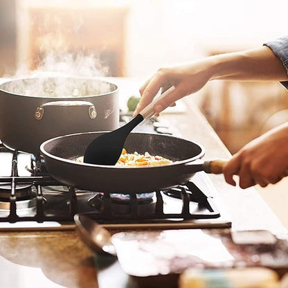 P-Plus International Wooden Handles Non Toxic Silicone Turner Spatula Spoon Kitchen Black