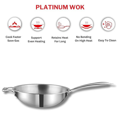 Vinod Platinum Triply Stainless Steel Wok - 3 Litre, 26 Cm | Riveted Handle | Stir, Shallow Fry | Noodles | Curry | Fried Rice | Induction Base