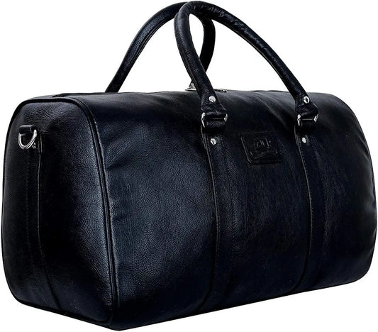 Leather World 46 L Vegan Textured Leatherette Stylish & Spacious Weekender Travel Duffle Luggage Bag with Detachable Shoulder Strap for Men & Women, Black