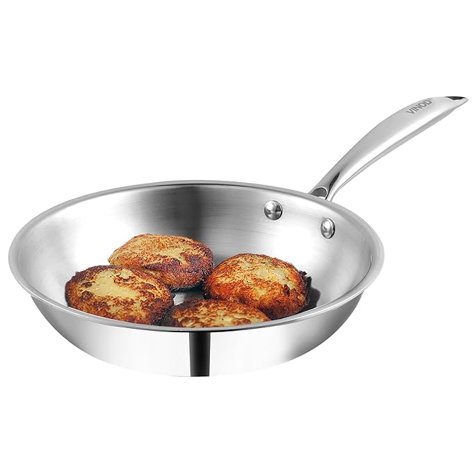 Vinod Platinum Triply Stainless Steel Frypan 20 cm | 2.5 mm Thick | Steel Pan | Scratch Resistant