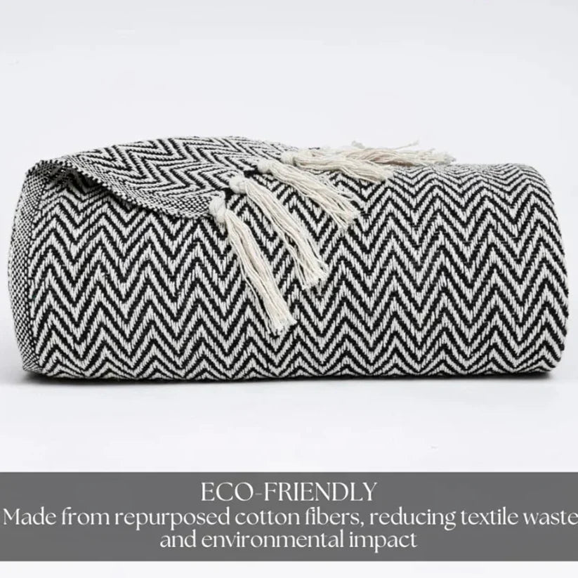 Homadorn All Season Cotton Weaved Throw Blanket Colour Black