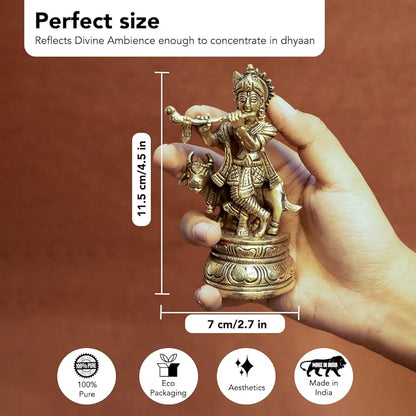 Ekhasa Pure Brass Lord Krishna Idol with Flute Shree Lord Krishna Statue Golden