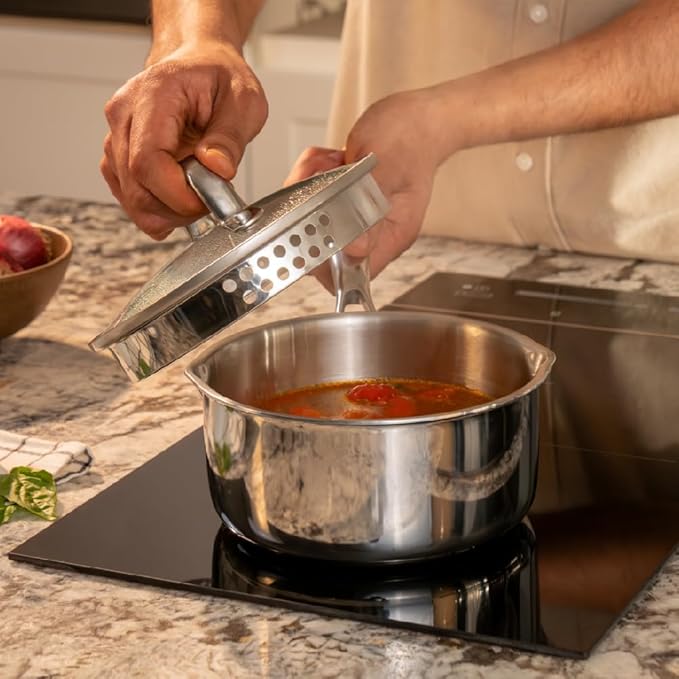 Arttdinox Stellar Stainless Steel Triply Sauce pan with Straining Glass Lid Milk Pan 16cm 1.5Ltr
