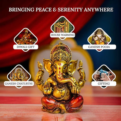Ekhasa Aura Series Antique Gold Painted Ganesha Idol Marble Dust Antique Finished