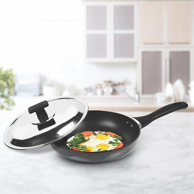 Milton Pro Cook Hard Anodized Fry Pan 24cm / 1.8 Litre With Stainless Steel Lid - 1461 gms