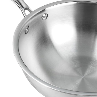 Vinod Platinum Triply Stainless Steel Frypan - 22cm | Deep Skillet Pan with Lid | Rivetted Study Handle | Induction & Gas Base