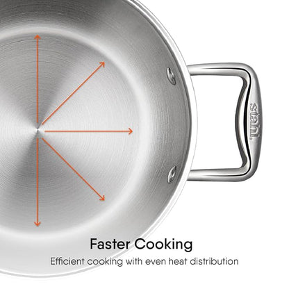 Stahl Triply Stainless Steel Casserole With Lid | Artisan 4122 | 22 Cm | 3.8 Liters
