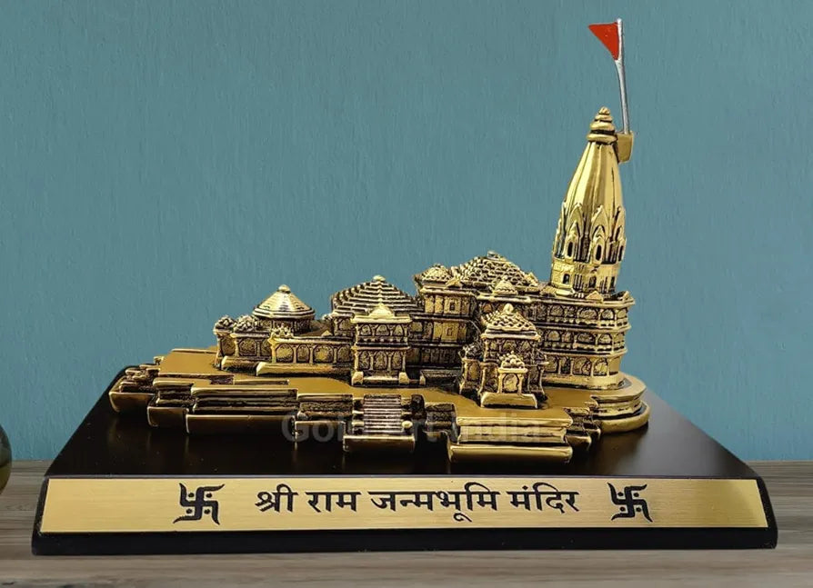 Gold Art India Ram Mandir Ayodhya Gold Plated Antique Matte Minature Small