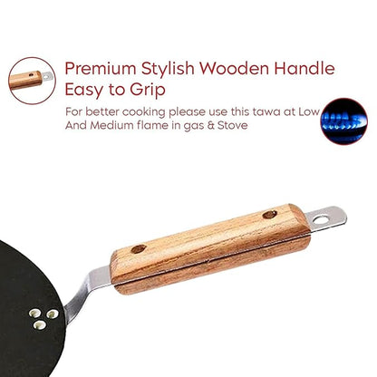 Femora 10 Inchs Iron Flat Tawa With Wooden Handle | Tawa for Roti