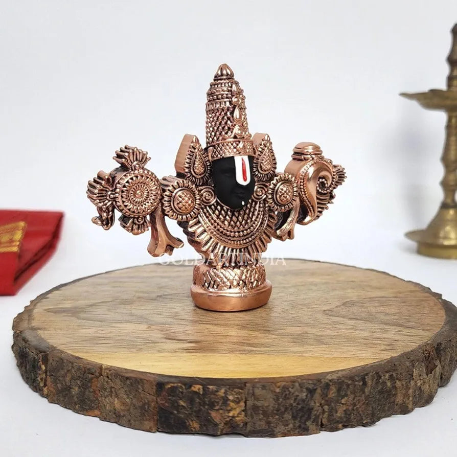 Gold Art India Lord Venkateswara Balaji Idol Copper-Plated Antique Matte Finish 3.5 x 4.2 inch