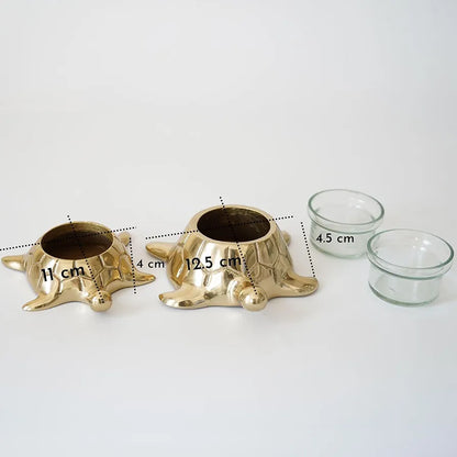 BEHOMA Golden Turtle Votive Holder Set of Mother and Child | Elegant Home and Office Dcor Accessories for Living Room | Collectibles Perfect for Birthday, Mother's Day | Votives Candle Included