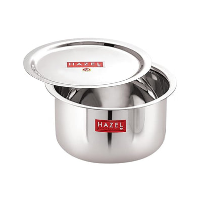 Hazel Stainless Steel Tope Patila with Lid 21 cm with 2.3 Litre Capacity Flat Bottom