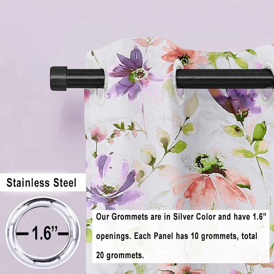 Cloth Fusion Blackout Printed Premium Door Curtains 7 Feet Long Set of 2 Purple Lotus