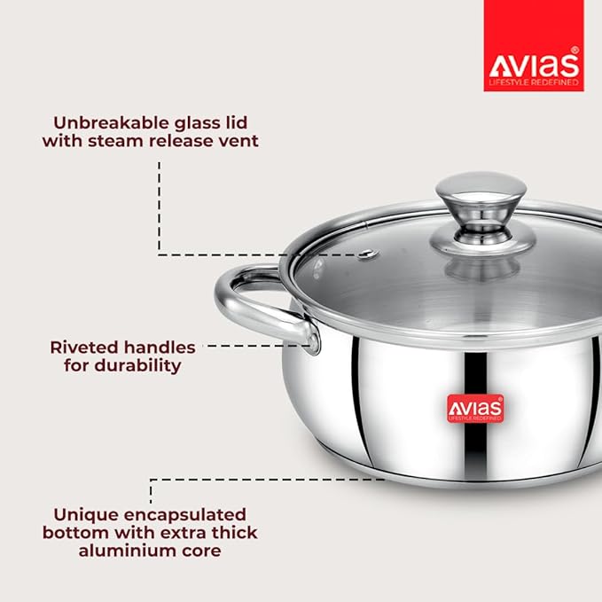 Avias Inox Ib Belly Cookpot 18cm Stainless Steel Cookpot with Glass Lid