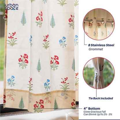 Urban Space Cotton Curtains for Door Set of 2 with Eyelets and TieBack(Colour High GardenRed)