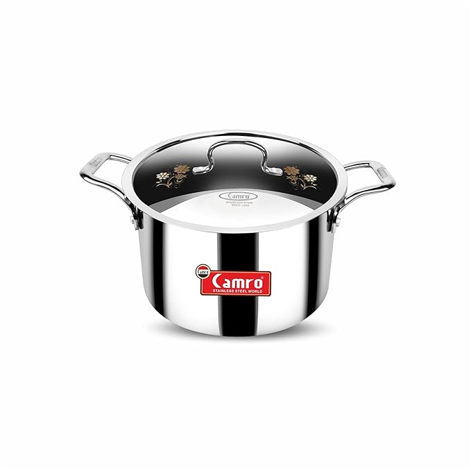 Camro Triply Artisian Serving Pot with Lid 14 No 2.9 Liters Induction Friendly Dishwasher Safe