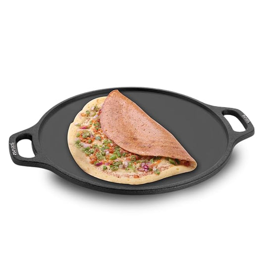 Avias Cast Iron Tawa with Side Handles 30cm Dosa Kallu Loha Pan to Cook 12 inches