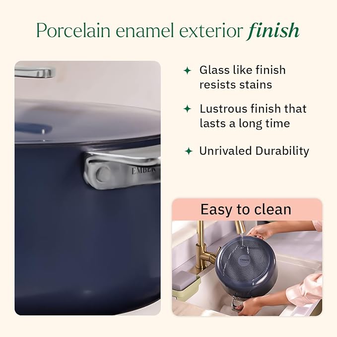 Ember Cookware Arcilla Ceramic Non Stick Dutch Oven 24cm | Metallic Lid | Stainless Steel Handles | Non Toxic Biryani Pot | Terracotta