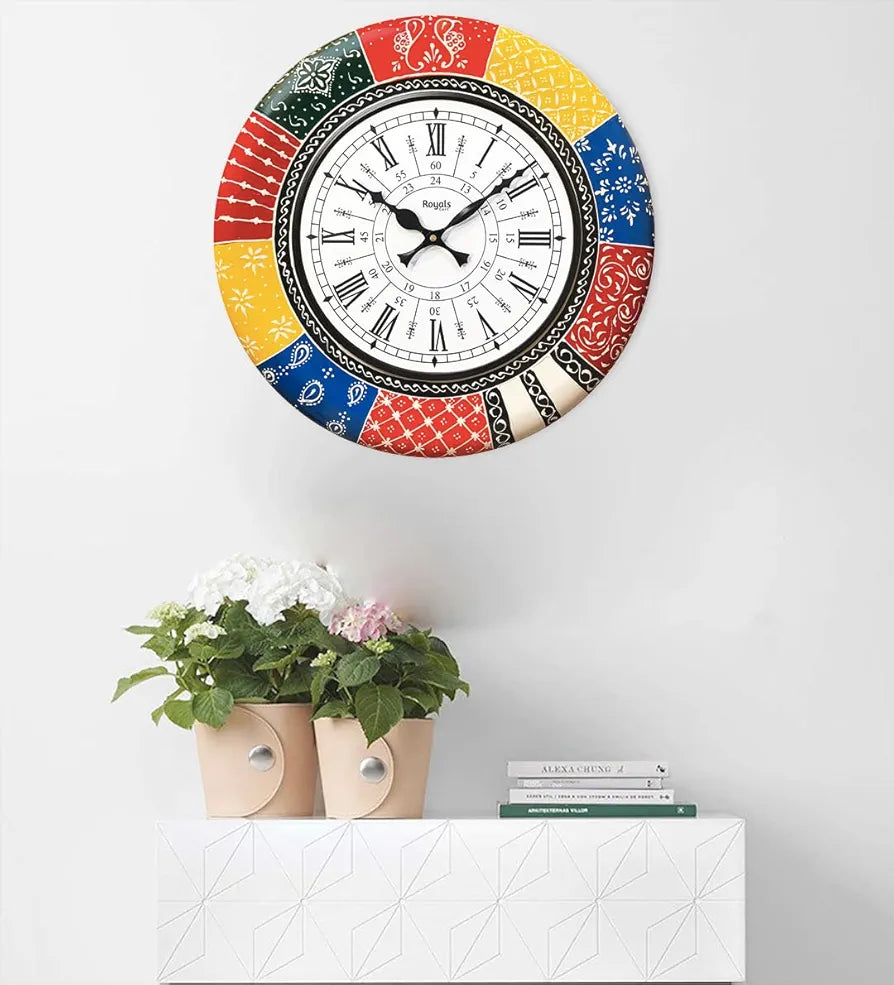RoyalsCart Boistrous Colors Wooden Antique Analog Wall Clock Size - 40 cm x 40 cm [16 x 16 inches] [KTWC139D] Boistrous