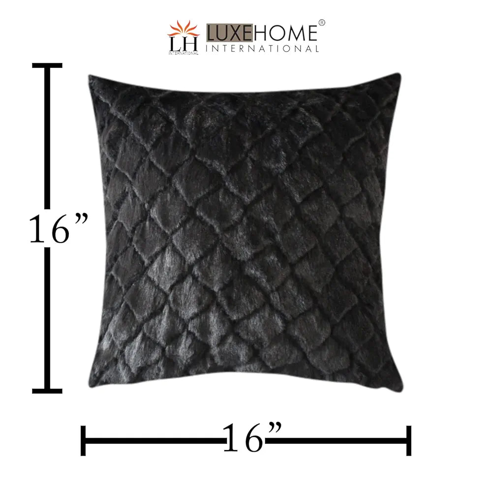 Luxe Home Cushion Cover Duble Side Rabbit Fur Diamond Design Covers Set of 2 Colour Anthra
