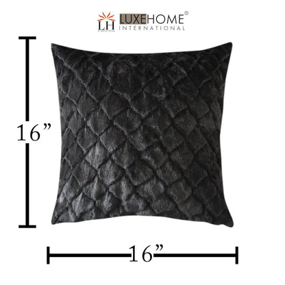 Luxe Home Cushion Cover Duble Side Rabbit Fur Diamond Design Covers Set of 2 Colour Anthra