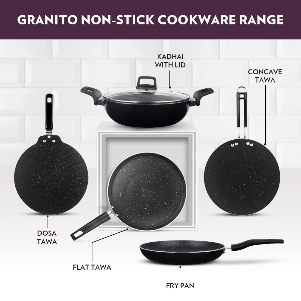 Borosil Granito Non-stick Kadhai With Glass Lid | Induction Friendly | Granite Finish | Pfoa-free | 24 Cm Diameter