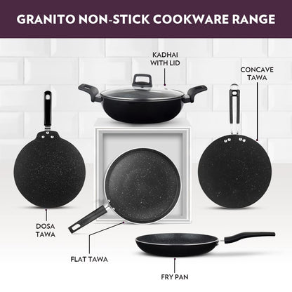 Borosil Granito Non-stick Kadhai With Glass Lid | Induction Friendly | Granite Finish | Pfoa-free | 28 Cm Diameter