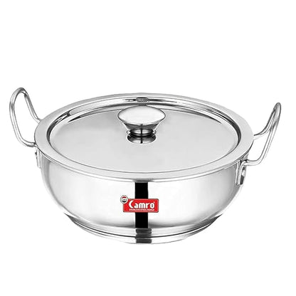Camro Kadhai Induction Bottom with Lid 4 Liters kadhai Steel Stainless Kadhai for Deep Frying