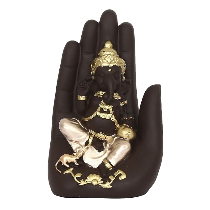 Ecraftindia Golden Handcrafted Palm Ganesha Decorative Showpiece