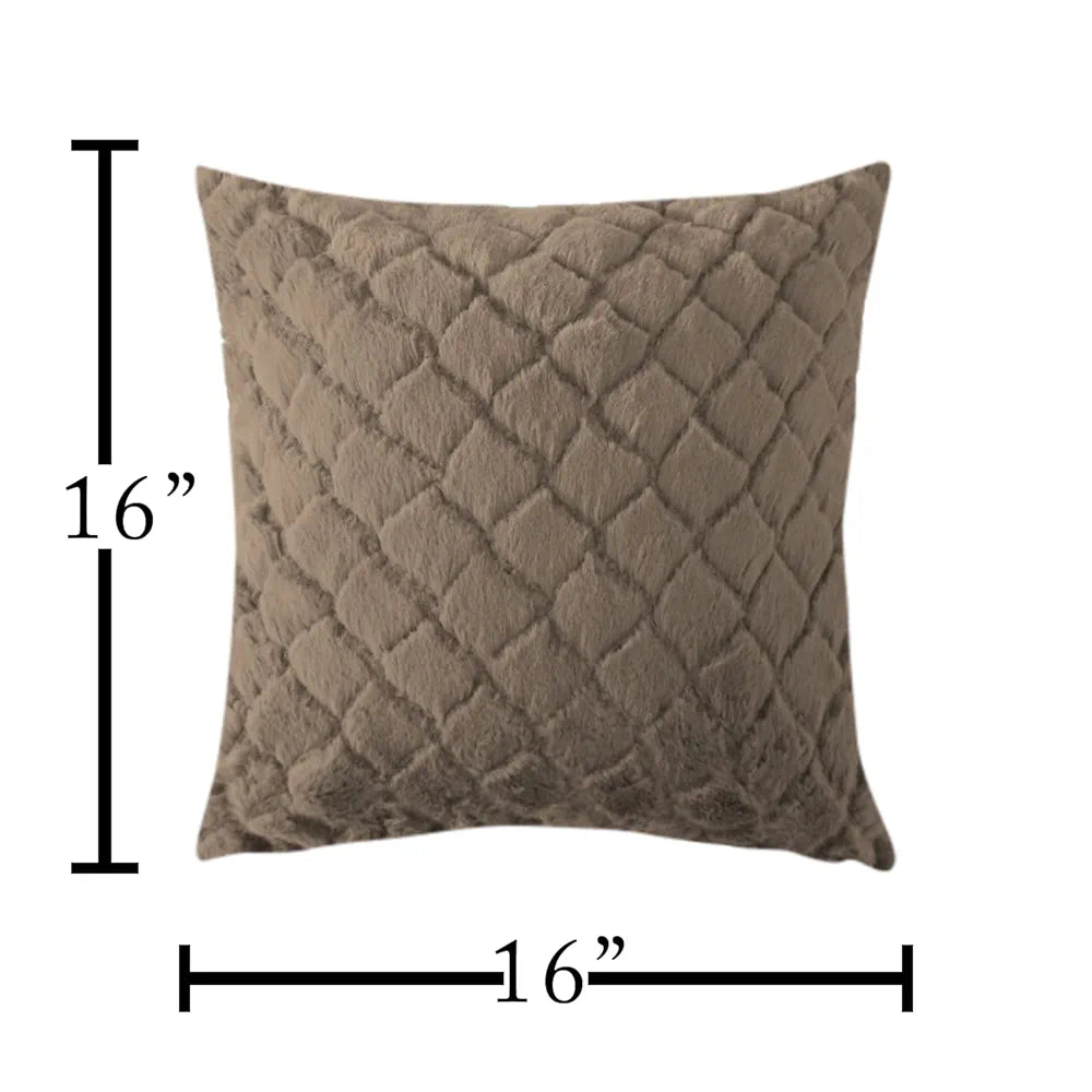 Luxe Home Cushion Cover Duble Side Rabbit Fur Diamond Design Covers Set of 2 Colour Taupe