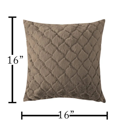 Luxe Home Cushion Cover Duble Side Rabbit Fur Diamond Design Covers Set of 2 Colour Taupe